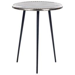 Beistelltisch Silber Aluminium & Eisen Rund 43 cm mit Schwarzen Beinen Retro Anitk Optik Dreibeinig Wohnzimmer Ausstattung Möbel Blumenständer