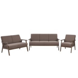 Sofa Set Braun Polsterbezug 3-Sitzer 2-Sitzer und Sessel Retro Stil mit Holzbeinen Diele Wohnzimmer Salon Möbel Wohnecke Sitzecke