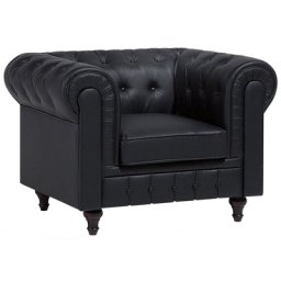 Sessel Schwarz Kunstleder Englischer Stil Wohnzimmer