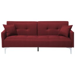 Sofa Rot Polsterbezug 3-Sitzer Schlaffunktion Modern Zierkissen Wohnzimmer
