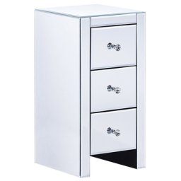 Nachttisch Silber Glas MDF Platte 67 x 45 x 35 cm Glamourös Dekorativ Geräumige Schubladen Schlafzimmer