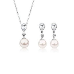 Nenalina Schmuckset Synthetische Perle Zirkonia 925 Silber