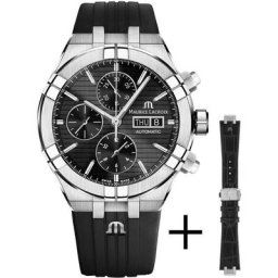 MAURICE LACROIX Chronograph Aikon Chronograph, AI6038-SS00B-330-2, (Set, 2-tlg., Uhr mit schwarzem Wechselarmband aus Leder)