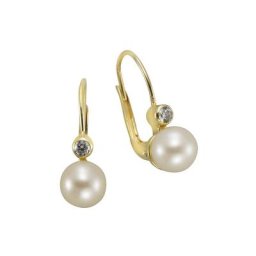 Vivance Paar Ohrhänger 333 Gold Perlen weiß 6,5-7mm Zirkonia weiß