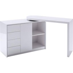 MCA furniture Schreibtisch Matt, Weiß Hochglanz mit Regalschrank, Tischplatte Schwenkbar