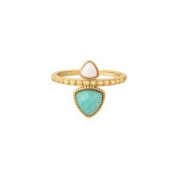 CAÏ Fingerring 925 Silber vergoldet Dreiecke Amazonit & weißer Achat