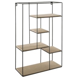 Wandregal Heller Holzfarbton Schwarz MDF Platte Pulverbeschichtetes Metall 60 x 21 x 13 cm Loft Stil Trendy Fächer Viel Stauraum Wohnzimmer