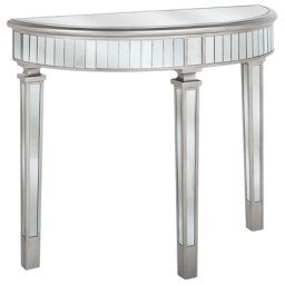 Konsolentisch Silber 35 x 90 cm Glas Spiegeleffekt MDF Tischpltte Halboval Vintage Klassisch