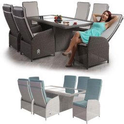 Luxus Poly-Rattan-Garnitur Badalona, Premium Lounge Set Alu-Sitzgruppe Tisch + 6 verstellbare Stühle ~ Variantenangebot