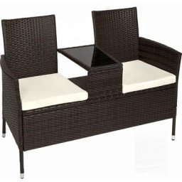 Tectake - Rattan Gartensitzbank mit Tisch - Gartenbank, Sitzbank, Holzbank - braun/beige