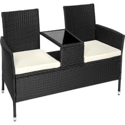 Tectake - Rattan Gartensitzbank mit Tisch - Gartenbank, Sitzbank, Holzbank - schwarz/beige