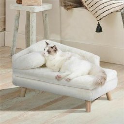 Hundesofa Katzensofa Haustiersofa mit Rückenlehne Plüsch Kissen Holzbeinen, Waschbar Hundecouch