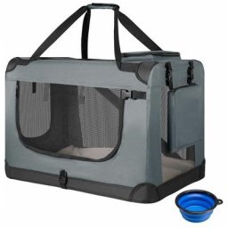 Hundetransportbox Lassie m (grau) faltbar - 42 x 60 x 44 cm - Hundebox mit Decke, Tasche & Griffen