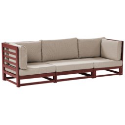 Gartensofa Mahagonibraun aus Akazienholz mit Auflagen in Taupe 3-Sitzer Sofa Retro Landhaus Stil Terrasse Outdoor Außenbereich