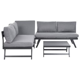 Gartenset Grau Aluminium Polyester 5-Sitzer 2 Sofas und Tisch Einstellbare Rückenlehne Terrasse Garten Outdoor Modern