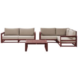 Gartensofa Set mit Couchtisch Mahagoni Braun Akazienholz Auflagen Taupe Retro Landhaus Stil 2-Sitzer Sofa und Ecksofa mit Tisch Terrasse Outdoor