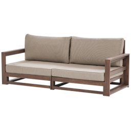 Gartensofa Dunkelbraun Akazienholz Auflagen Taupe 2-Sitzer Sofa Retro Landhaus Stil Terrasse Outdoor Außenbereich Balkon