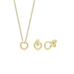 Elli Premium Schmuckset Kette Ohrstecker Kreis Geo Basic 375 Gelbgold
