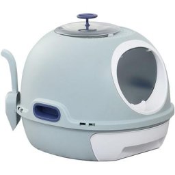 Katzentoilette mit Dachfenster, Katzenklo mit Bodenschale, mit Schaufel, Tragbar, pp abs, See-Blau,