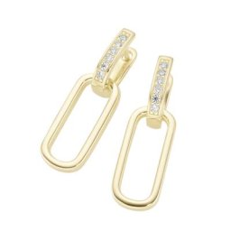 Giorgio Martello Milano Klappcreolen mit weißen Zirkonia und ovalem Behang, vergoldet, Silber 925 Creolen Gold Damen
