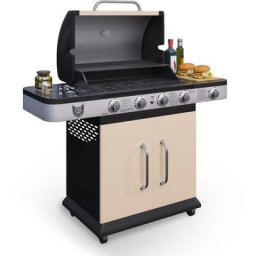 BBQ Chief Gasgrill Creme - 4 Brenner aus Edelstahl, mit Seitenbrenner, Deckel, Thermometer, Rollen,