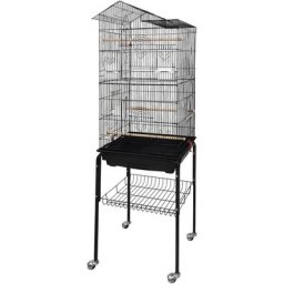 Aufun - Vogelkäfig Wellensittich Kanarien Käfig mit Ständer , mit360°drehbaren Rollen 46 x 35,5 x