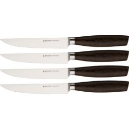 Felix Solingen Steakmesser (4 Stück), Chrom-Molybdän-Vanadium-Stahl, Griff aus geräucherter Eiche