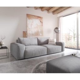 DELIFE Big-Sofa Lanzo XL 270x130 cm Mikrofaser Grau mit Hocker, Big Sofas