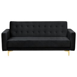 3-Sitzer Sofa Schwarz Samtstoff mit Schlaffunktion Goldenen Beinen Modern Glamourös Schlafsofa Wohnzimmer Ausstattung Möbel Sitzmöbel