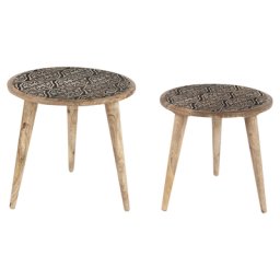 Beistelltisch 2er Set Hellbraun Mango Holz Rund Dreibeinig Geschnitzt Handgefertigt Boho Couchtisch Wohnzimmer Ausstattung Möbel Zubehör