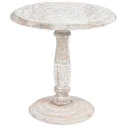 Beistelltisch Hellbraun und Weiß Mango Holz ⌀ 61 cm mit Säulenfuß Rund Rustikal Retro Salon Wohnzimmer Diele Flur Schlafzimmer Esszimmer