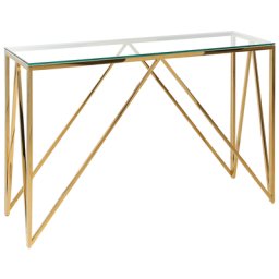 Konsolentisch Transparent und Gold Sicherheitsglas Rechteckig Schmal Gestell aus Edelstahl für Schlafzimmer Wohnzimmer Flur Diele Küche