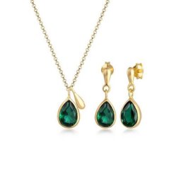 Elli Premium Schmuckset Kette Ohrringe Torpfen Quarz Grün 925 Silber