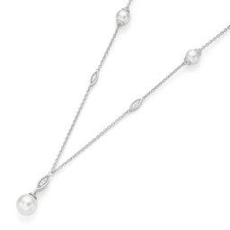 Giorgio Martello Milano Collier Y-Form mit Muschelkernperlen und Zirkonia, Silber 925 Ketten Weiss Damen