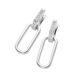 Giorgio Martello Milano Klappcreolen mit weißen Zirkonia und ovalem Behang, Silber 925 Creolen Weiss Damen