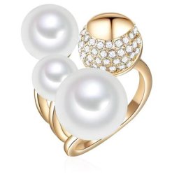 Lulu & Jane Perlen-Ring Messing Glas Muschelkernperle in Gelbgold Ringe Damen