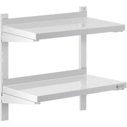 Wandbord Doppel Wandregal Edelstahl Regal 2 Ablagen Hängeregal 60 x 30 cm - Silbern