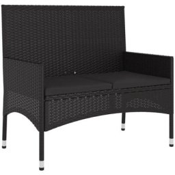 Gartenbank 2-Sitzer mit Kissen Schwarz Poly Rattan Vidaxl Schwarz