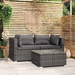 Bonnevie - 3-tlg. Sitzgruppe Gartenmöbel Set - Balkonmöbel Set mit Kissen Grau Poly Rattan BV324760