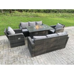 Outdoor Rattan Gartenmöbel Gas Feuerstelle Esstisch Sets Gartensofa Sitzgruppe Verstellbares