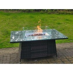 Fimous Dunkelgrau Gemischt Rattan Gas Feuerstelle Brenner Tisch Sets Gartenmöbel Zubehör Patio