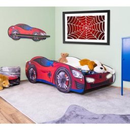 Autobett pkw spider car mit Wandregal und led 160 x 80 cm - Rot