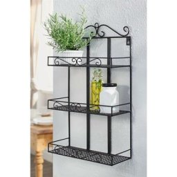 Wandregal aus Metall, schwarz, mit Ranken, 3 Ebenen, Antik Design
