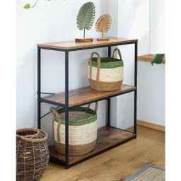 Standregal Klassik aus Metall, schwarz & Holz, 3 Ebenen, Bücherregal