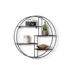 Rundes Wandregal aus schwarzem Metall, Gewürzregal im Industrie Design, Küchenregal mit 4 Böden,