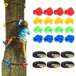 18 Stück Klettergriffe Set, Baumklettergriffe mit 6 Ratschengurten für die Sicherheit,
