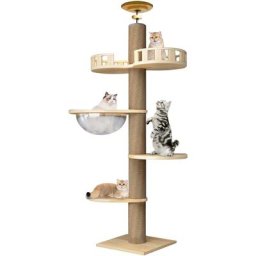 Großer Holzkratzbaum Sdlogal mit 5 Plattformen und Korb, 265 cm Spielturm, für Katzen und Kätzchen