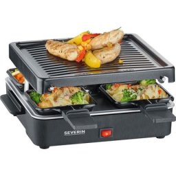 Severin Raclette RG 2370, 4 Raclettepfännchen, 600 W, Grillplatte, Antihaftbeschichtung, Kompaktes Design, Kontrollleuchte