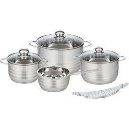 Elo Basic Topf-Set Brilliant, Edelstahl (Set, 8-tlg), Induktion, inkl. Abgießhilfe