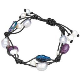 Valero Pearls Leder-Armband Echtleder Amethyst Süßwasser-Zuchtperle in Schwarz Armbänder & Armreife Damen